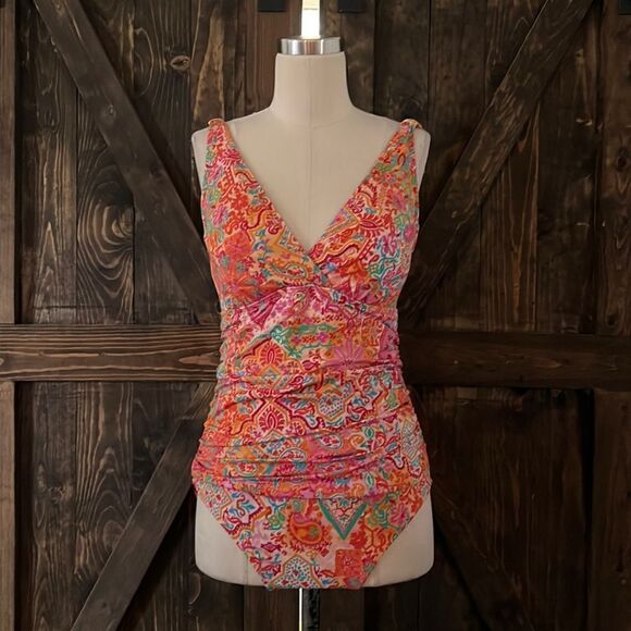 Lauren RALPH Lauren Tummy Control colorful SWIMSIUIT Sz-8 - Picture 1 of 11